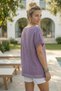 Purple Round Neck Low Sleeve Skirt and Mesh Detail at the End of the Sleeve Star Appliqué Casual Woven Blouse 65 60 - 4