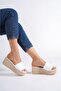 White Straw Look Women's Wedge Heel Slipper - 4