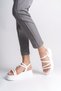 White Buckled Striped Detail Women's Flat Sandals - 2