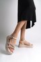 Cream Buckled Stone Striped Women's Flat Shoes Sandals - 2