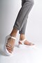 White Buckled Stone Striped Women's Flat Sandals - 2