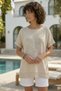 Beige Round Neck Low Sleeve Skirt and Sleeve End Mesh Detailed Star Appliqué Casual Woven Blouse 65 60 - 3