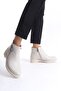 Cream Zippered Women's Heeled Boots - 3