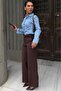 Brown Striped Wide Leg Regular Waist Belt Piece Pants Mg2735 - 5