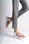 White Buckled Stone Striped Women's Flat Sandals - 3