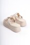 Cream Ribbon Patterned Stone Women's Flat Slipper - 5