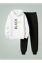 Children's Boy Girl Unisex Hooded Set Black Line 3 İplik Şa Brushed Inside Weatshirt - Sweatpants Set