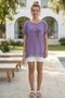 Purple Round Neck Low Sleeve Skirt and Mesh Detail at the End of the Sleeve Star Appliqué Casual Woven Blouse 65 60 - 3