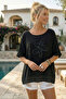 Black Round Neck Low Sleeve Skirt and Sleeve End Mesh Detailed Floral Appliqué Casual Woven Blouse 65 60 - 3