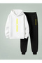 Hooded Kids Boys Girls Unisex Set Yellow Stripes 3 Yarns Shar Brushed Inside Eatshirt - Sweatpants Set
