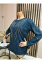 Women's Middle Age and Above Lale Patterned Stretch Fabric Stoned Mother Combed Cotton Blouse - 2