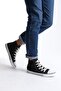 Black Linen Lace-Up Men's Hi Sneakers - 3