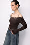 2062 women's carmen collar Lace piece blouse coffee - 3