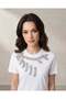 Women White Studded Crew Neck T Shirt - 4