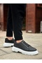 Rubber Laced Men's Casual Shoes Black (White Sole) - 2