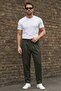 Men's Pleated Green Khaki Trousers with Elastic Laces, Comfortable Fit, Casual Trousers Ls-23136 - 4