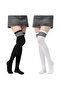 2-Piece Black and White Striped Patterned Over-The-Knee Socks - 3