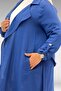 63006 Plus Size D Ring Detailed Muslin Trench Coat - Indigo - 2