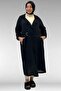 63006 Plus Size D Ring Detailed Muslin Trench Coat - Black - 6