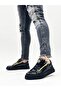 Lace-Up Double Zipper Men's Shoes Black (Black Sole) - 5