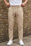 Men's Technical Woven Lace-Up Beige Trousers Buttoned Modern Cut Smart Casual Ls-23135 - 3
