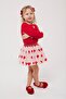 Girl's Heart Patterned Skirt Suit Red Festive Suit - 3
