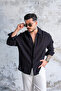 Hidden Pat Wrinkled Look Oversized Shirt Black - 3