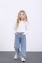 Girls' New Season Denim Fabric Pants with Stone Print Detail, Ages 3-10 - 3