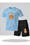 Men's Black Printed Oversized Shorts Tracksuit Set