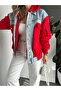 Red Denim Patchwork Hooded Design Jacket - 5