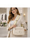 Cream Quilted Women's Shoulder Bag Multi-Compartment Zippered Daily Bag Crisscross Straps Bag – - 2