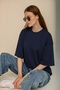 Basic Women's T-Shirt Regular Oversized Navy Blue T-Shirt - 5