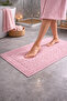 3-Piece Pink Bathrobe Set 100% Cotton Certified Bathrobe, Head and Foot Towels - Striped Patterned Mats - 3