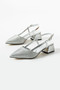 Silver Glittery Women's Short Block Heeled Shoes