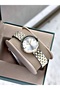 Gold Color Cutting Glass Stylish Design Fashion Women Wrist Watch + Bracelet - 2
