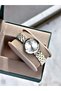 Gold Color Cutting Glass Stylish Design Fashion Women Wrist Watch + Bracelet - 2