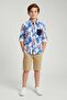 Boys Floral Print Long Sleeve Shirt | White Blue & Red Flower Pattern | Ages 3–14 Years | MH