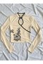 Ecru Mandarin Collar Dragon Motif Vintage Qipao Y2K Long Sleeve Crop - 3