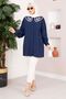 Collar Embroidered Hijab Tunic Navy Blue - 4