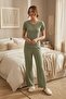 Comfort Wave Crew Neck Short Sleeve Corded Fabric Fabric Women's Pajama Set