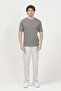 Men's Crew Neck Textured 100% Cotton T-Shirt Light Khaki - 26Y 2915 - 3