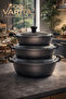 3-Piece Cast Granite Saucepan Set - 18-20-22 cm with Glass Lid - Non-Stick Saucepan Set - 2