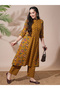 Women Yellow Floral Print Mandarin Neck A-Line Kurta with Pant Sets