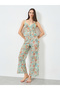 Floral Print Strappy Camisole with Pyjama Set