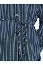 Navy Striped Long Sleeve Shirt with Tie Waist - 4