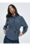 Navy Striped Long Sleeve Shirt with Tie Waist - 3