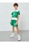 Boys Green Football Graphic T-Shirt and Shorts Set - 2