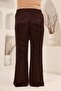 Yılan Patterned Women's Large Size Wide-Leg Pants with Elastic Waist Brown - 5