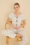 Women's Black Heart Patterned Boat Neck Buttonless Corded Fabric Ribbed Knit Fabric Cotton Piece Short Sleeve Pajama Set - 5