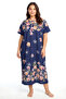Plus Size Floral Print Short Sleeve Mother's Nightgown Navy Blue